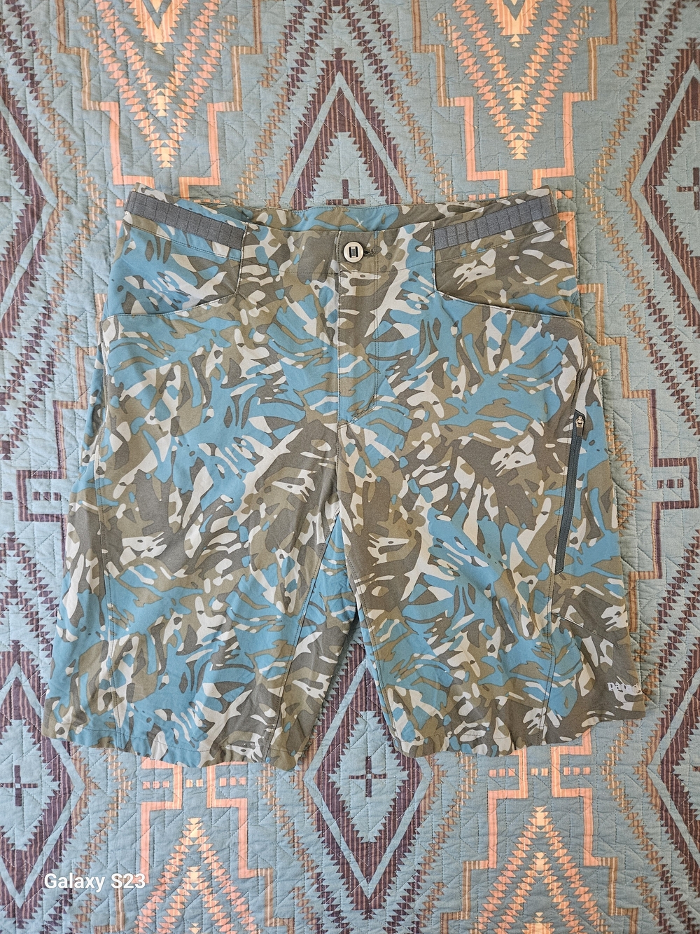 Patagonia Men's Blue and Gray Camo Dirt Craft Bike Cargo Shorts